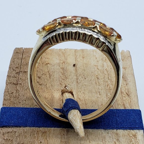 14K Gold ring with orange Sapphires and diamonds - Picture 8 of 13